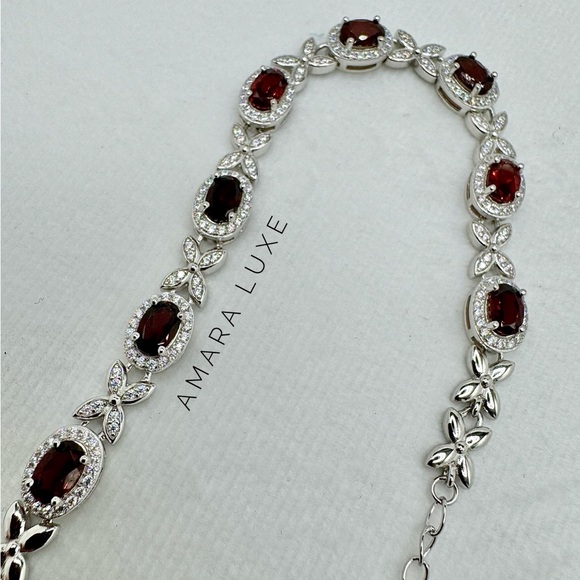 Garnet & Pave CZ Halo Bracelet - Picture 8 of 10